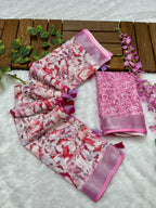 Multicolor Linen Cotton Saree with Floral Digital Prints