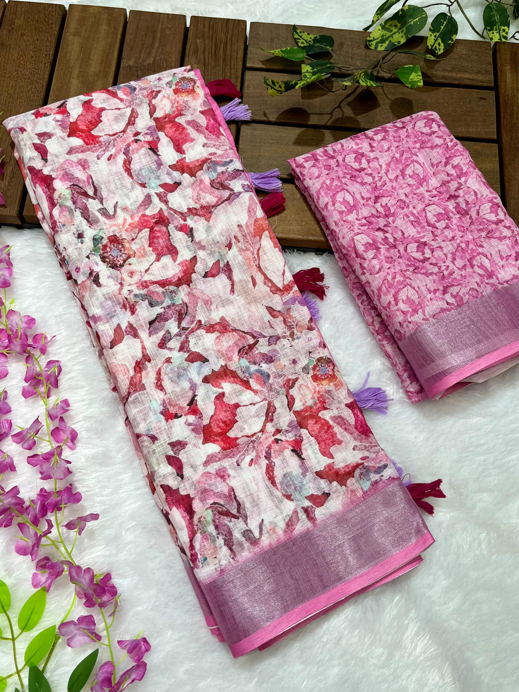 Multicolor Linen Cotton Saree with Floral Digital Prints
