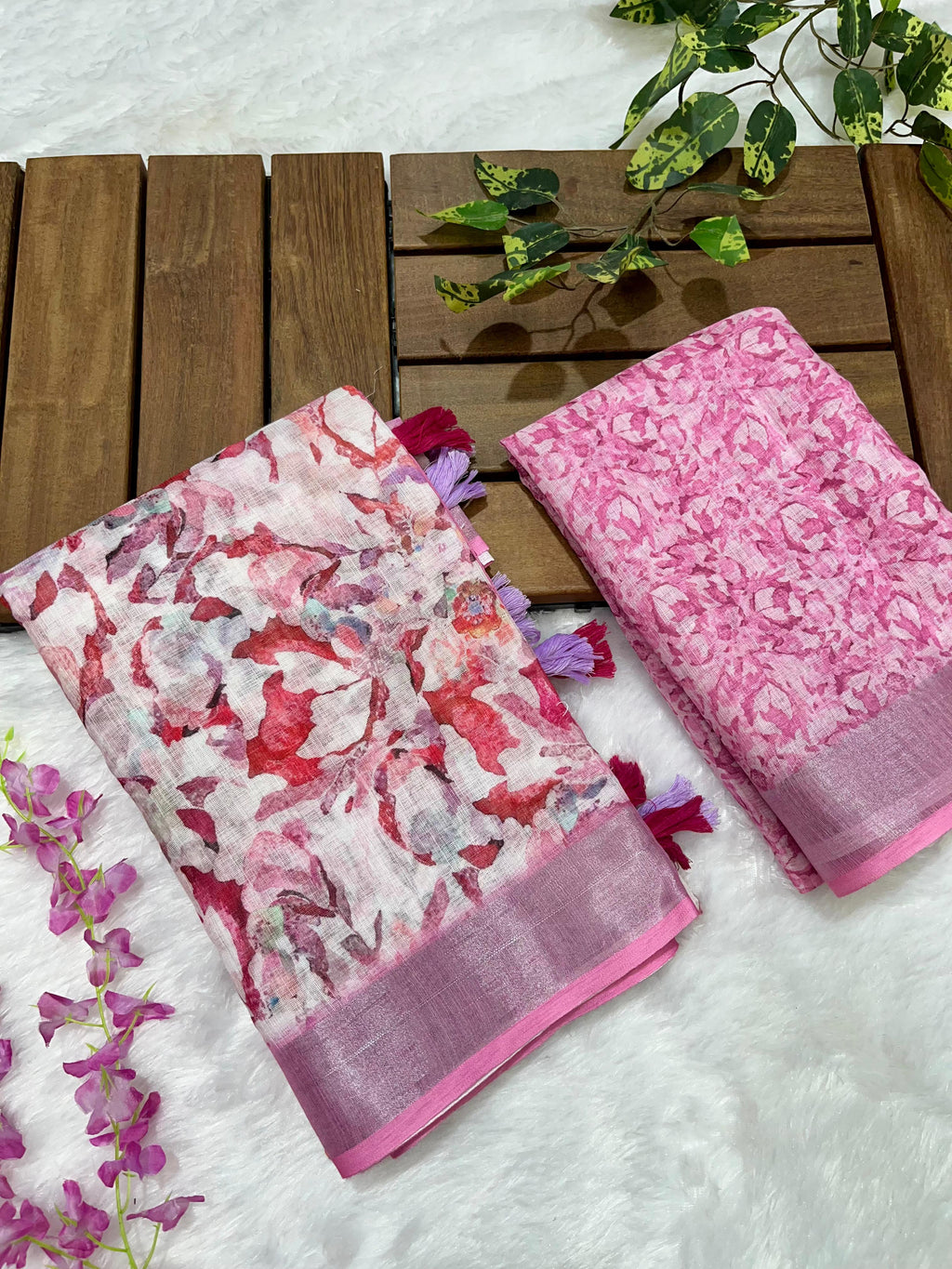 Multicolor Linen Cotton Saree with Floral Digital Prints