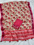 Multicolor Linen Cotton Saree with Floral Digital Prints