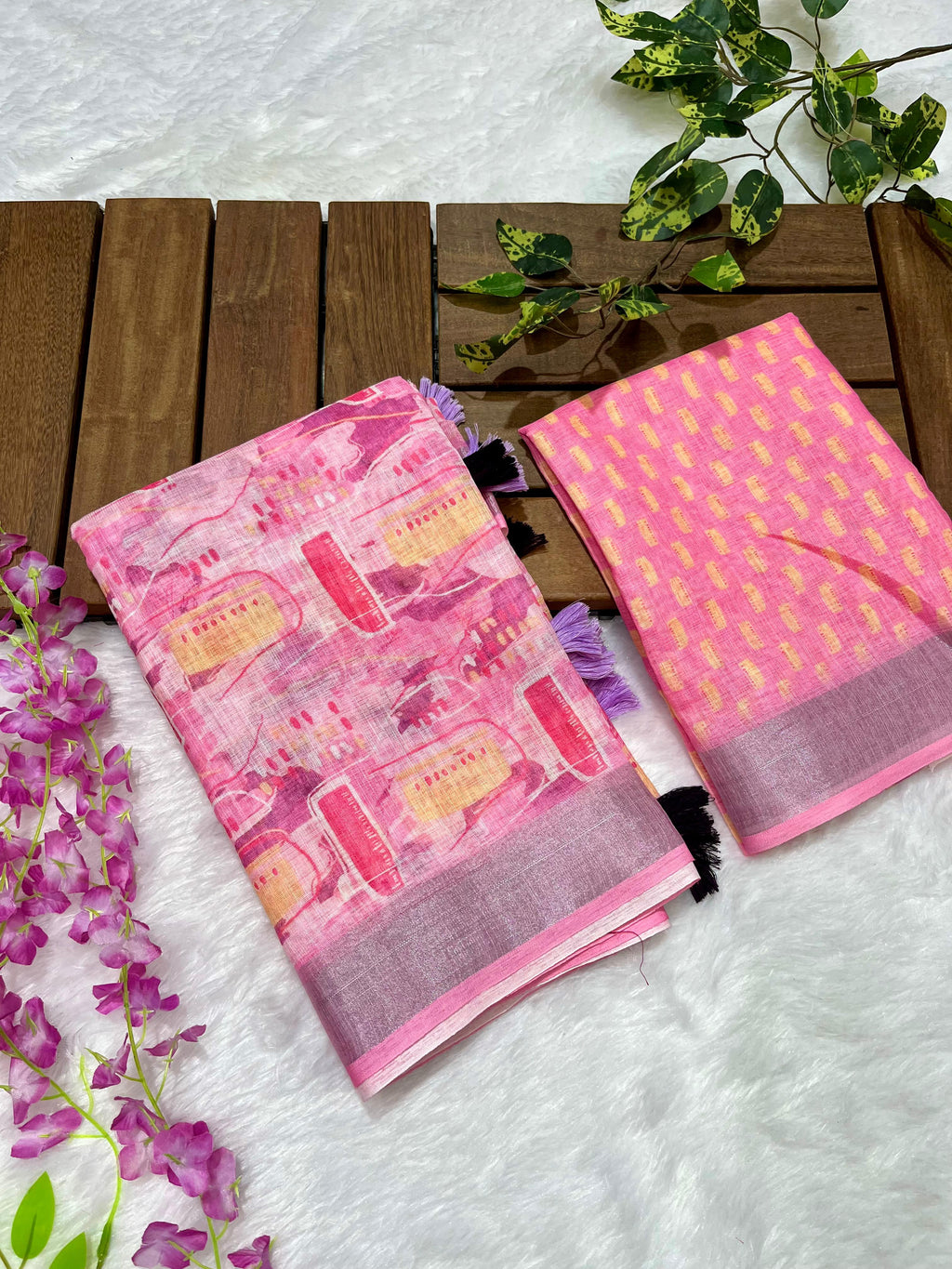 Multicolor Linen Cotton Saree with Floral Digital Prints