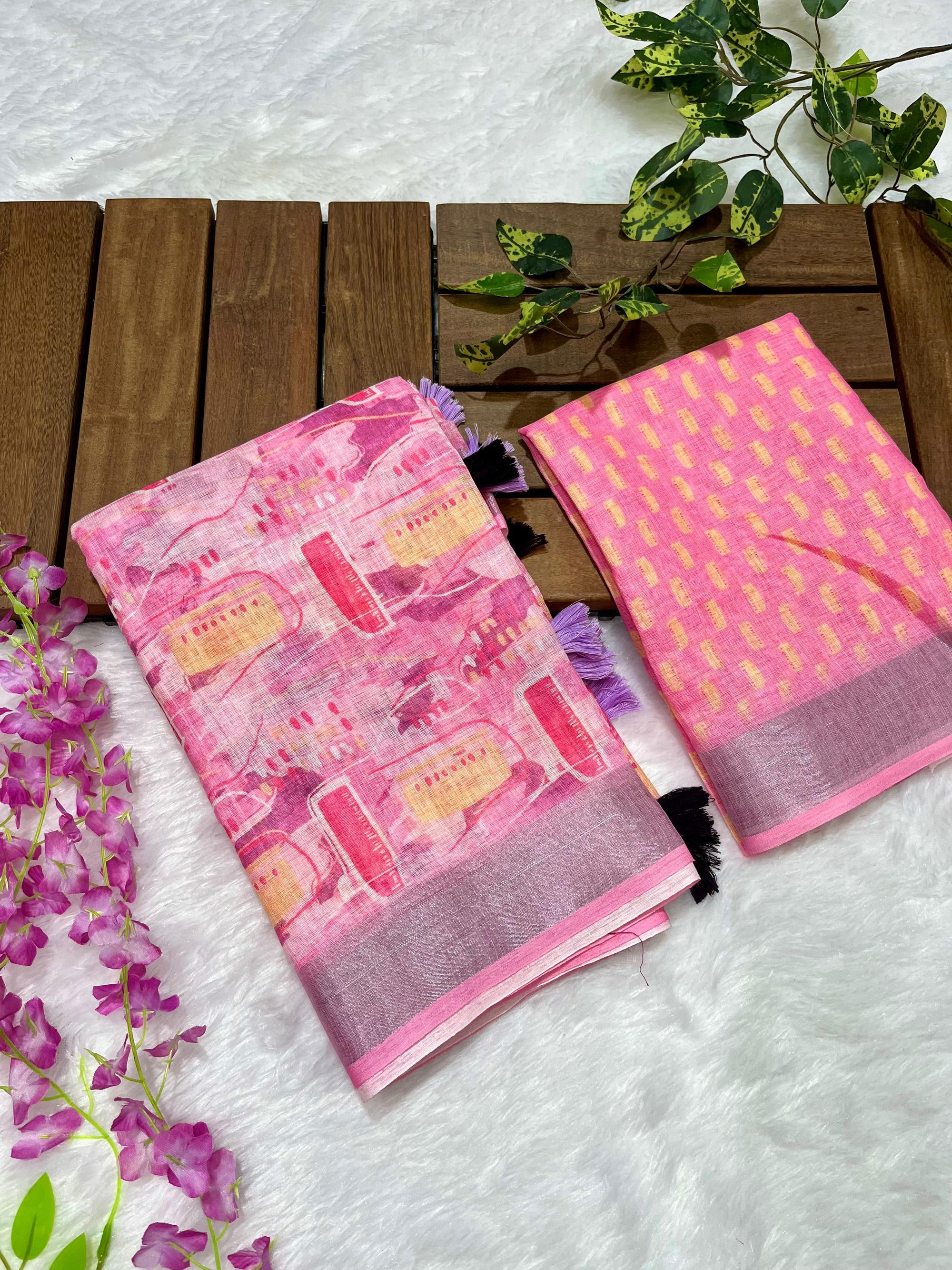 Multicolor Linen Cotton Saree with Floral Digital Prints
