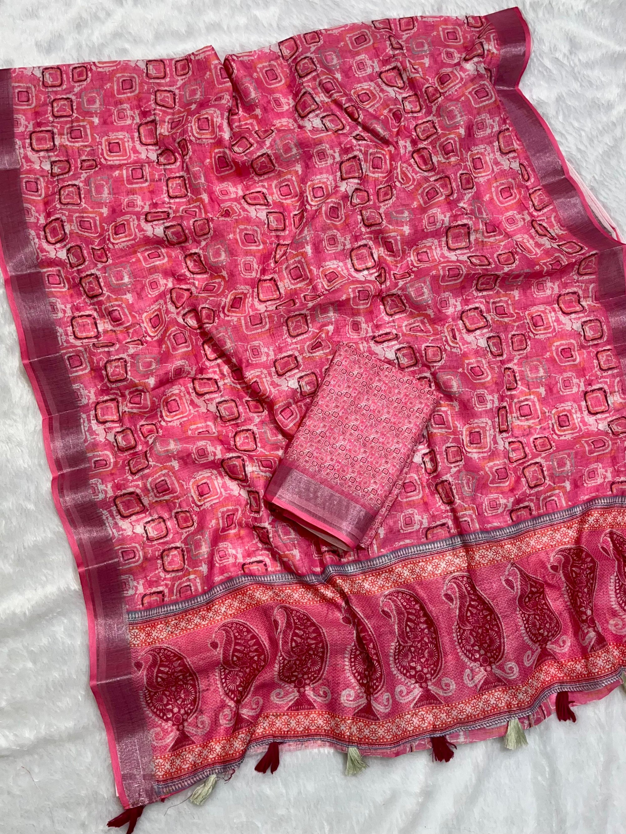 Multicolor Linen Cotton Saree with Floral Digital Prints