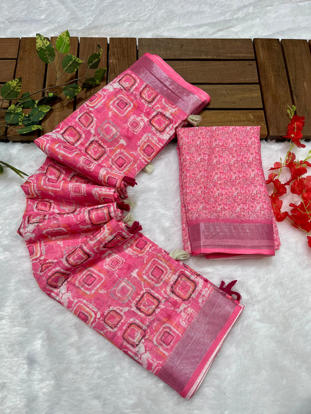 Multicolor Linen Cotton Saree with Floral Digital Prints