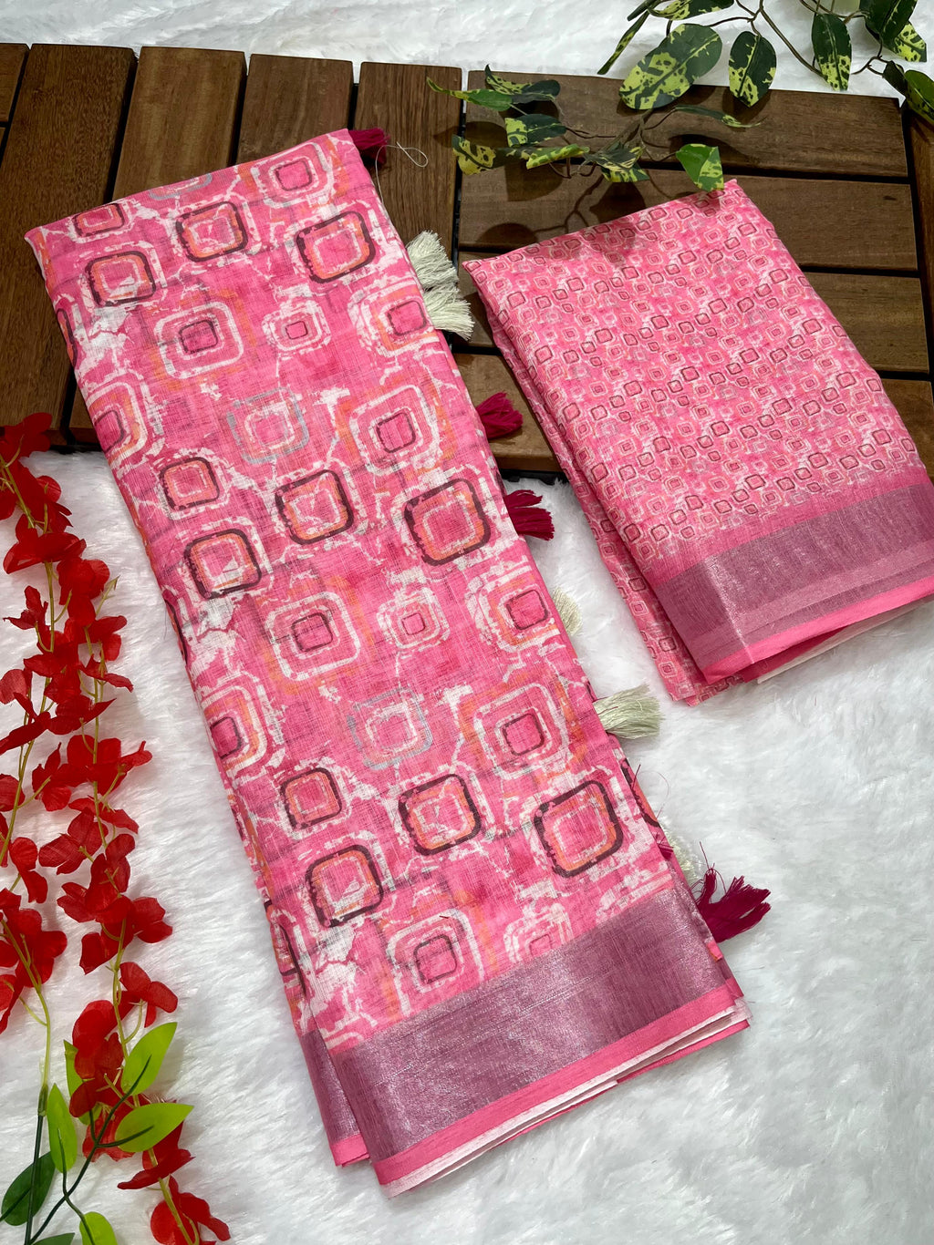 Multicolor Linen Cotton Saree with Floral Digital Prints