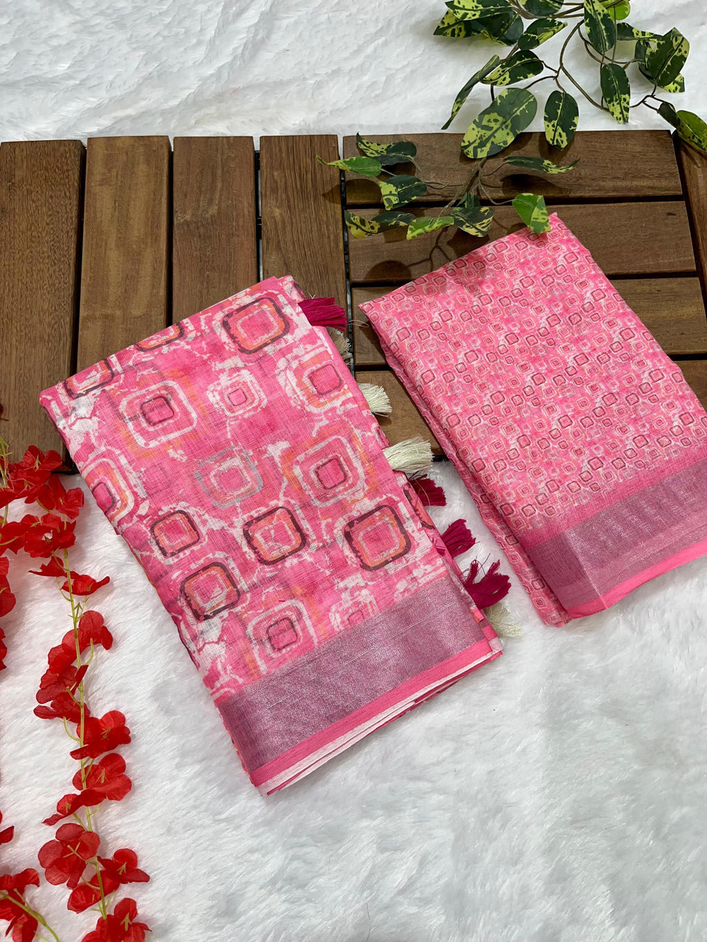 Multicolor Linen Cotton Saree with Floral Digital Prints