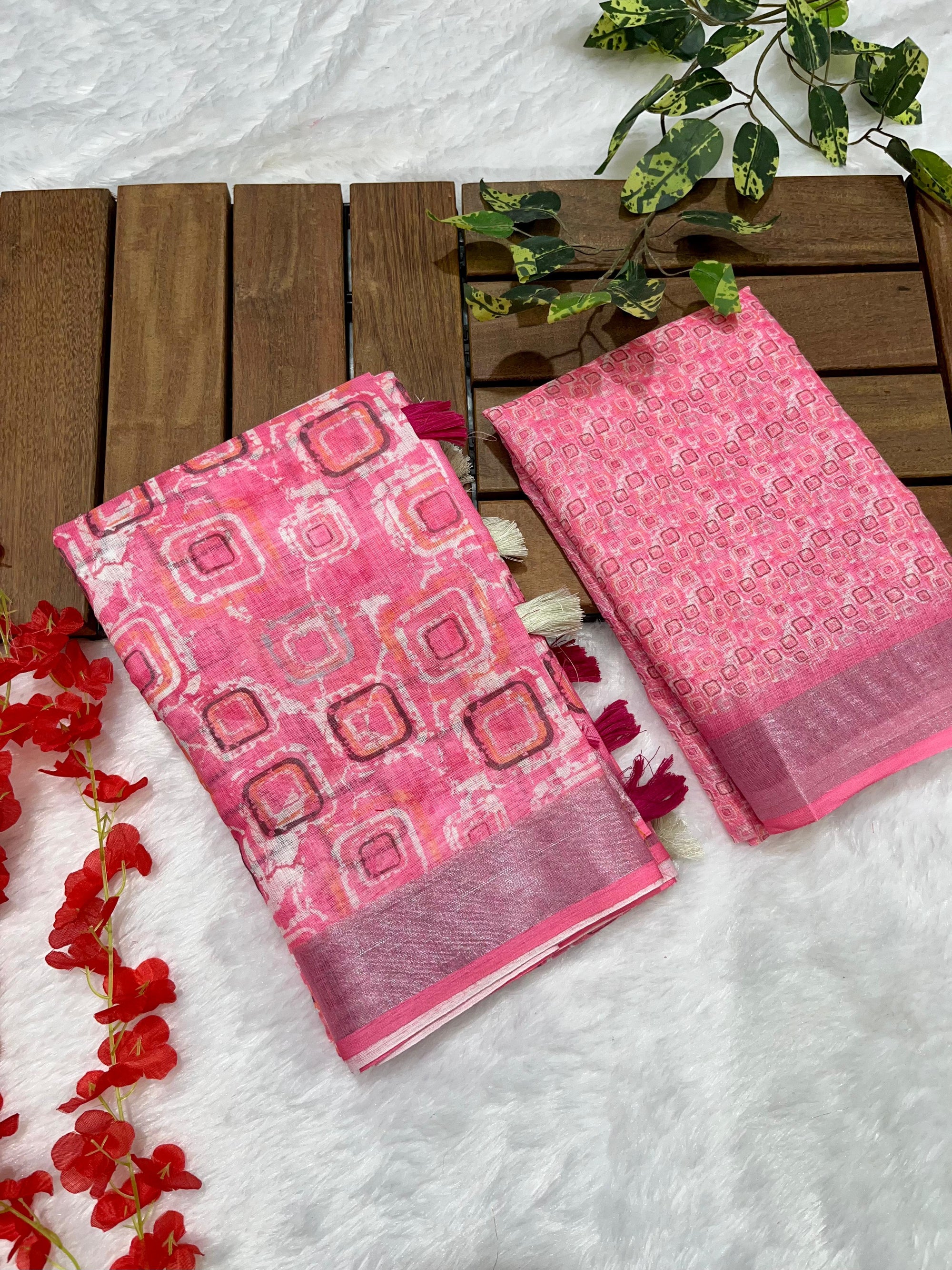 Multicolor Linen Cotton Saree with Floral Digital Prints