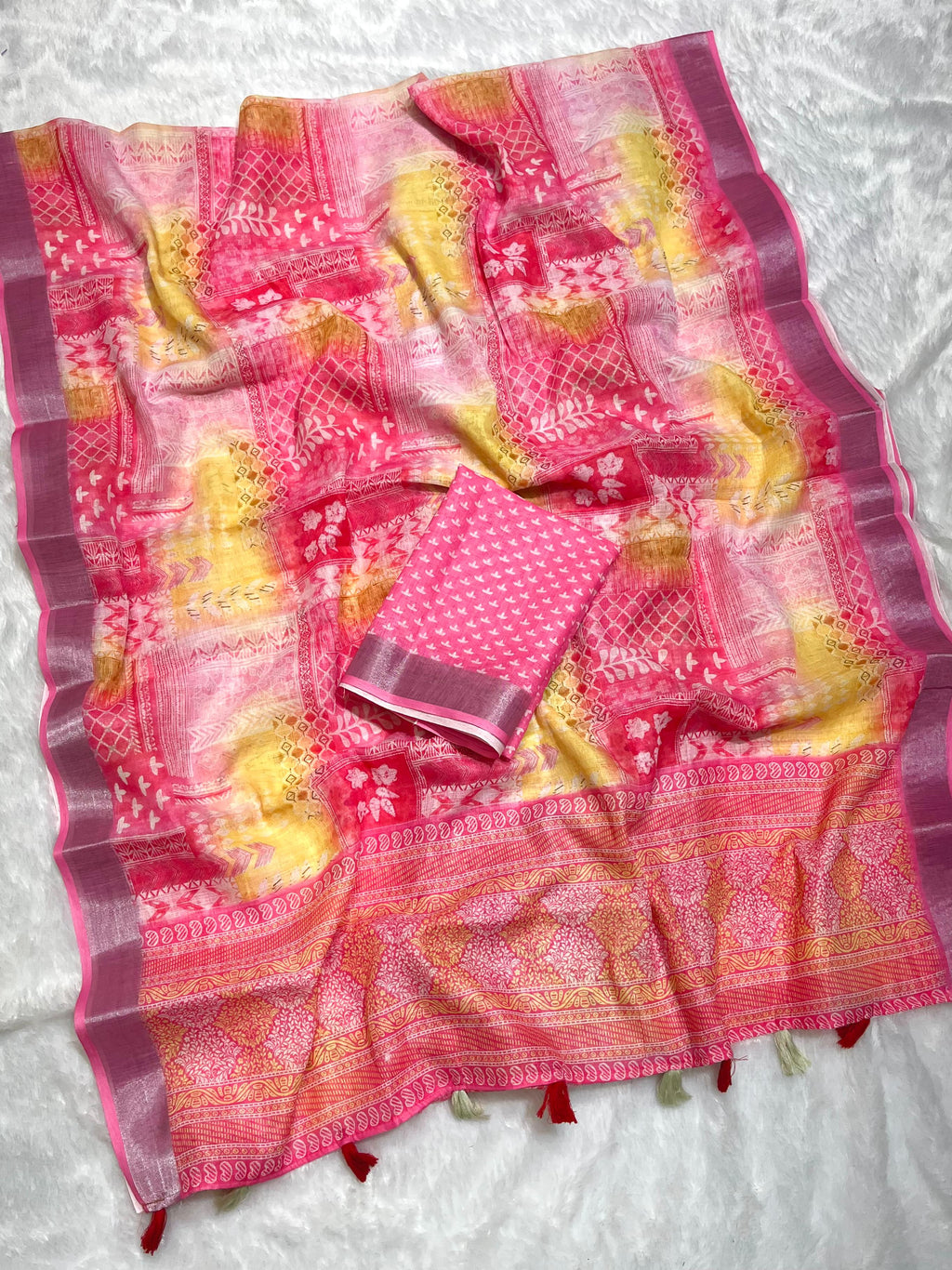 Multicolor Linen Cotton Saree with Floral Digital Prints