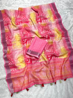 Multicolor Linen Cotton Saree with Floral Digital Prints