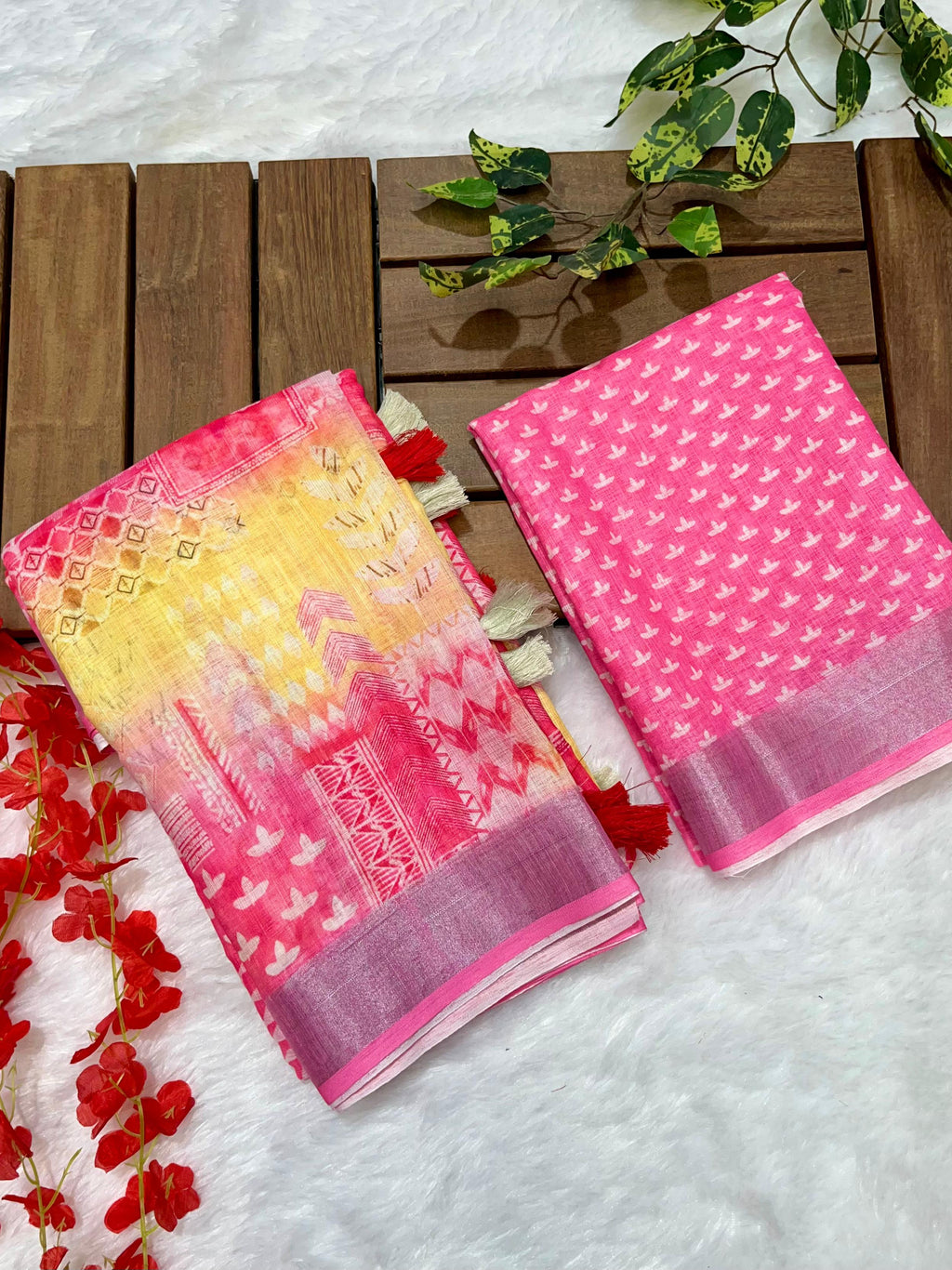Multicolor Linen Cotton Saree with Floral Digital Prints