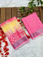 Multicolor Linen Cotton Saree with Floral Digital Prints