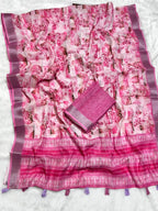 Multicolor Linen Cotton Saree with Floral Digital Prints