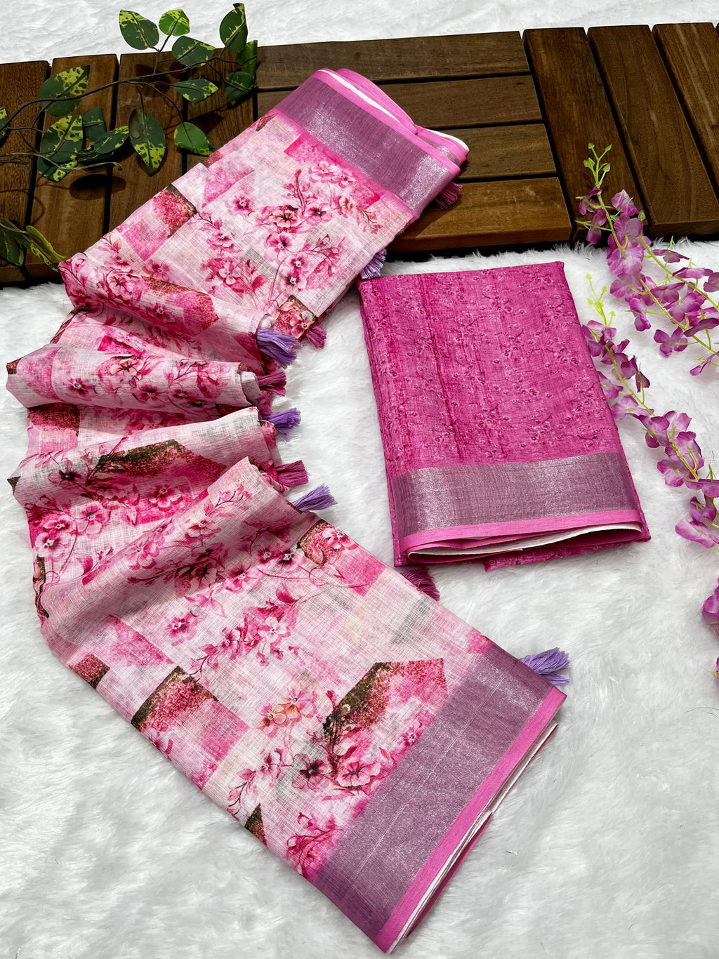 Multicolor Linen Cotton Saree with Floral Digital Prints