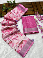 Multicolor Linen Cotton Saree with Floral Digital Prints