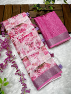 Multicolor Linen Cotton Saree with Floral Digital Prints