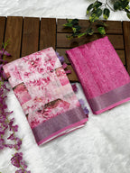 Multicolor Linen Cotton Saree with Floral Digital Prints