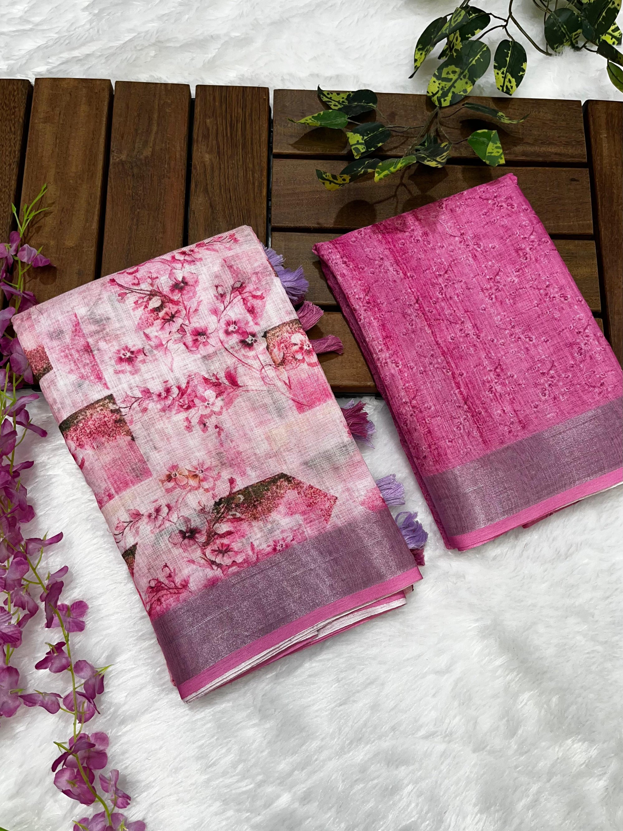 Multicolor Linen Cotton Saree with Floral Digital Prints