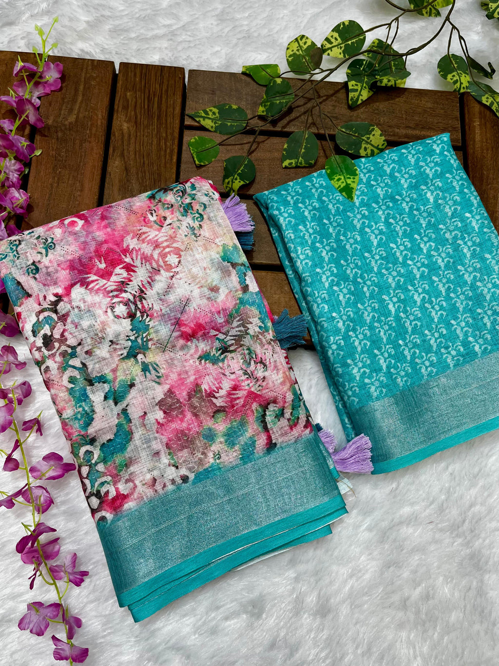 Multicolor Linen Cotton Saree with Floral Digital Prints