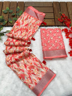 Multicolor Linen Cotton Saree with Floral Digital Prints