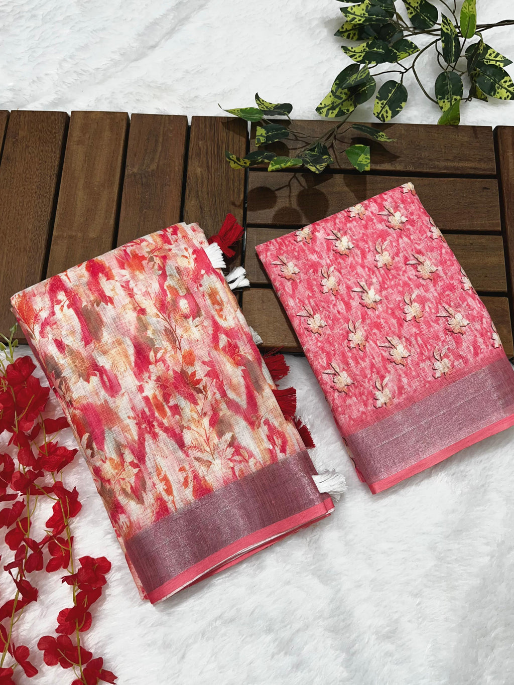 Multicolor Linen Cotton Saree with Floral Digital Prints