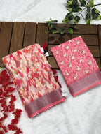 Multicolor Linen Cotton Saree with Floral Digital Prints