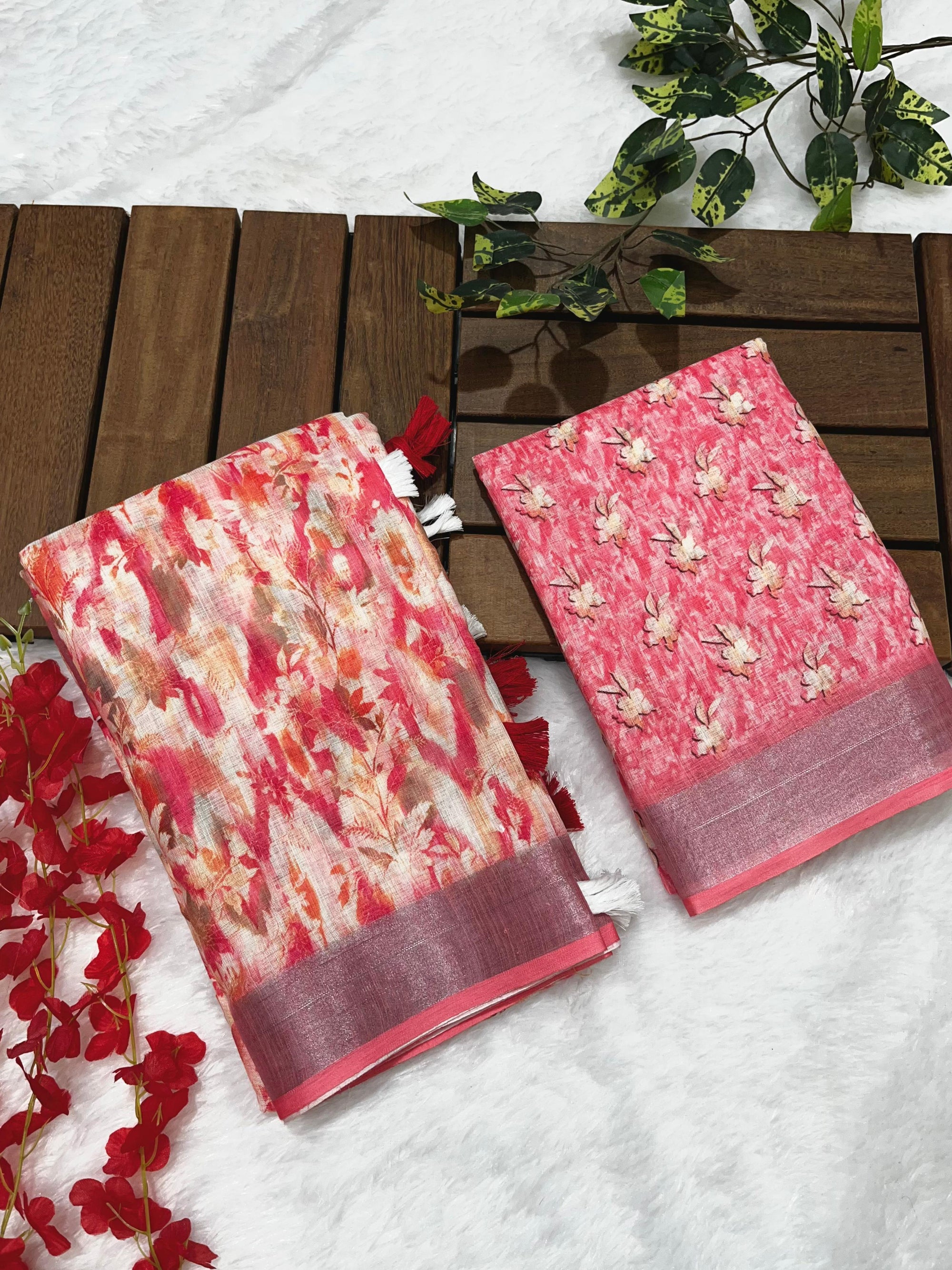 Multicolor Linen Cotton Saree with Floral Digital Prints