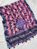 Multicolor Linen Cotton Saree with Floral Digital Prints