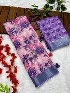 Multicolor Linen Cotton Saree with Floral Digital Prints