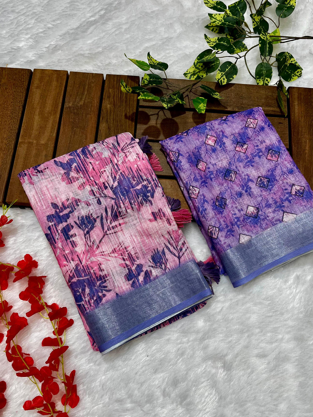 Multicolor Linen Cotton Saree with Floral Digital Prints