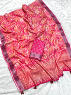 Multicolor Linen Cotton Saree with Floral Digital Prints