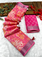 Multicolor Linen Cotton Saree with Floral Digital Prints