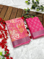 Multicolor Linen Cotton Saree with Floral Digital Prints