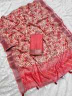 Multicolor Linen Cotton Saree with Floral Digital Prints