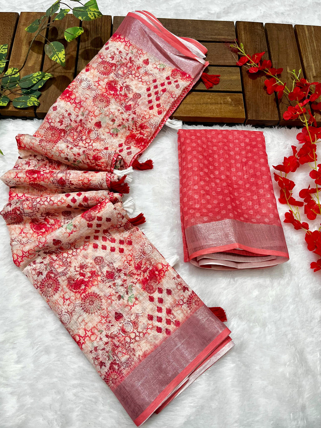 Multicolor Linen Cotton Saree with Floral Digital Prints