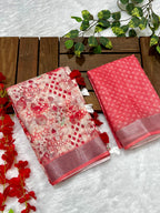 Multicolor Linen Cotton Saree with Floral Digital Prints