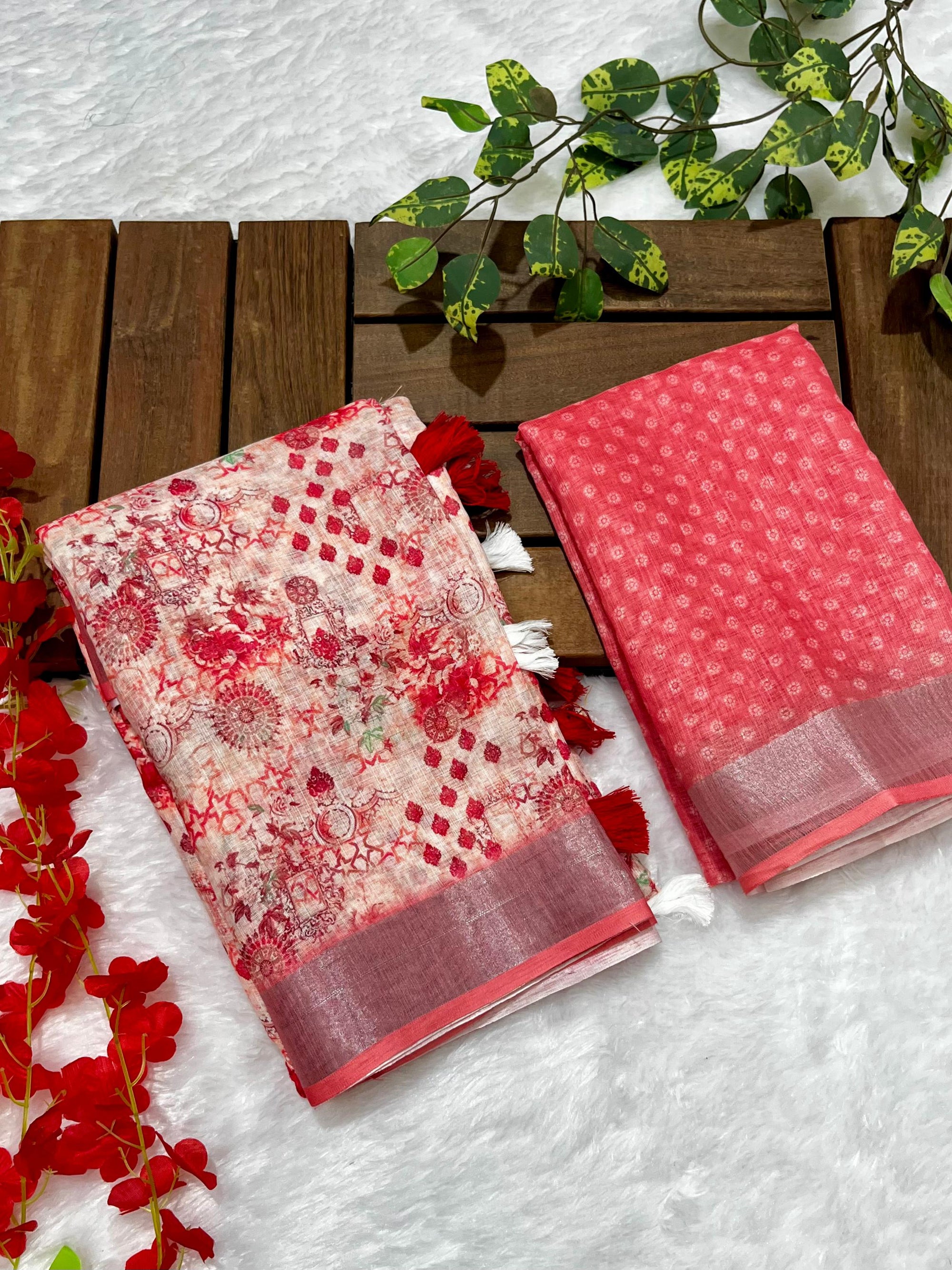 Multicolor Linen Cotton Saree with Floral Digital Prints