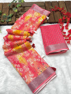 Multicolor Linen Cotton Saree with Floral Digital Prints