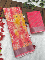 Multicolor Linen Cotton Saree with Floral Digital Prints