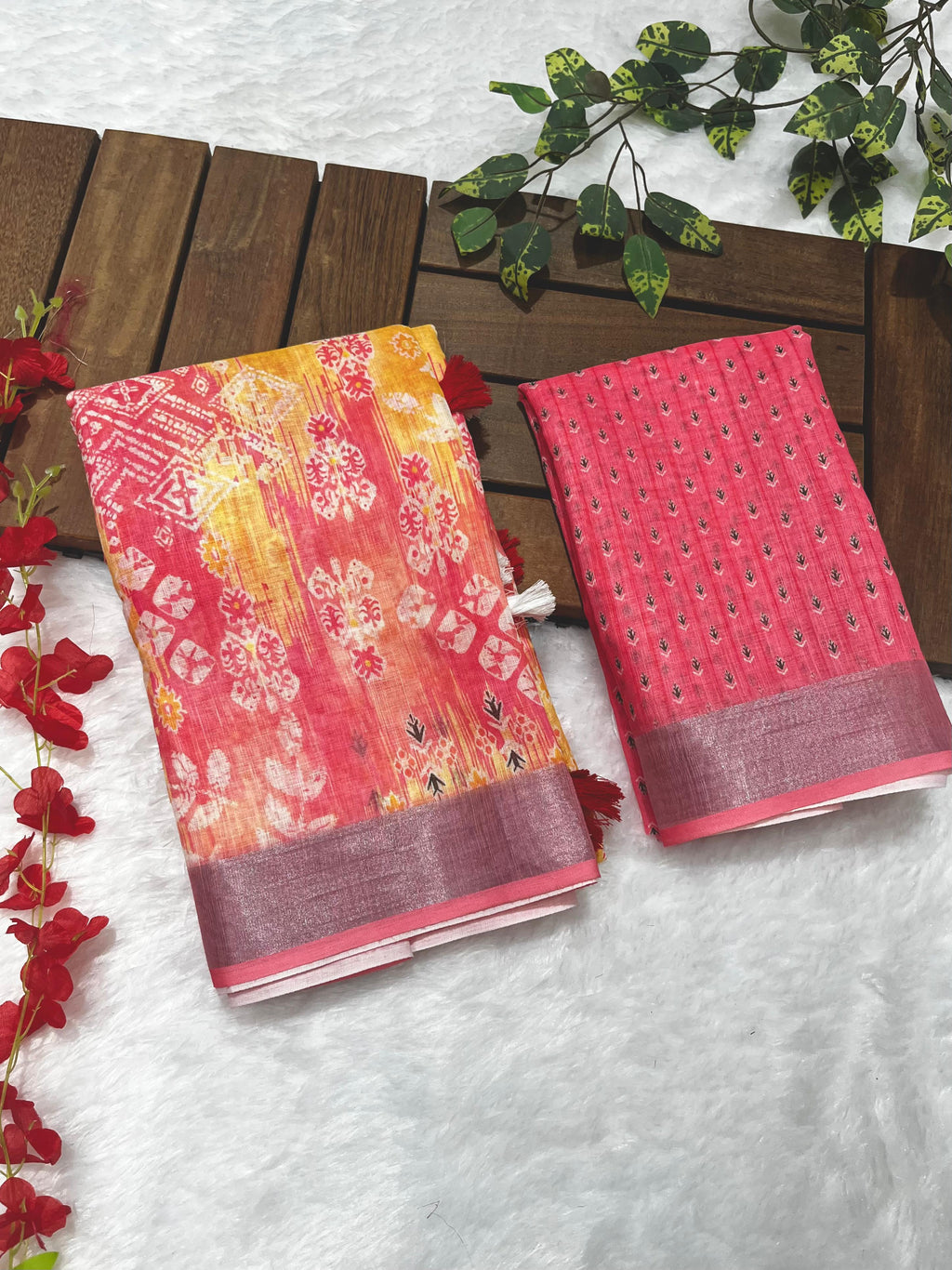 Multicolor Linen Cotton Saree with Floral Digital Prints