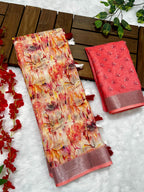 Multicolor Linen Cotton Saree with Floral Digital Prints