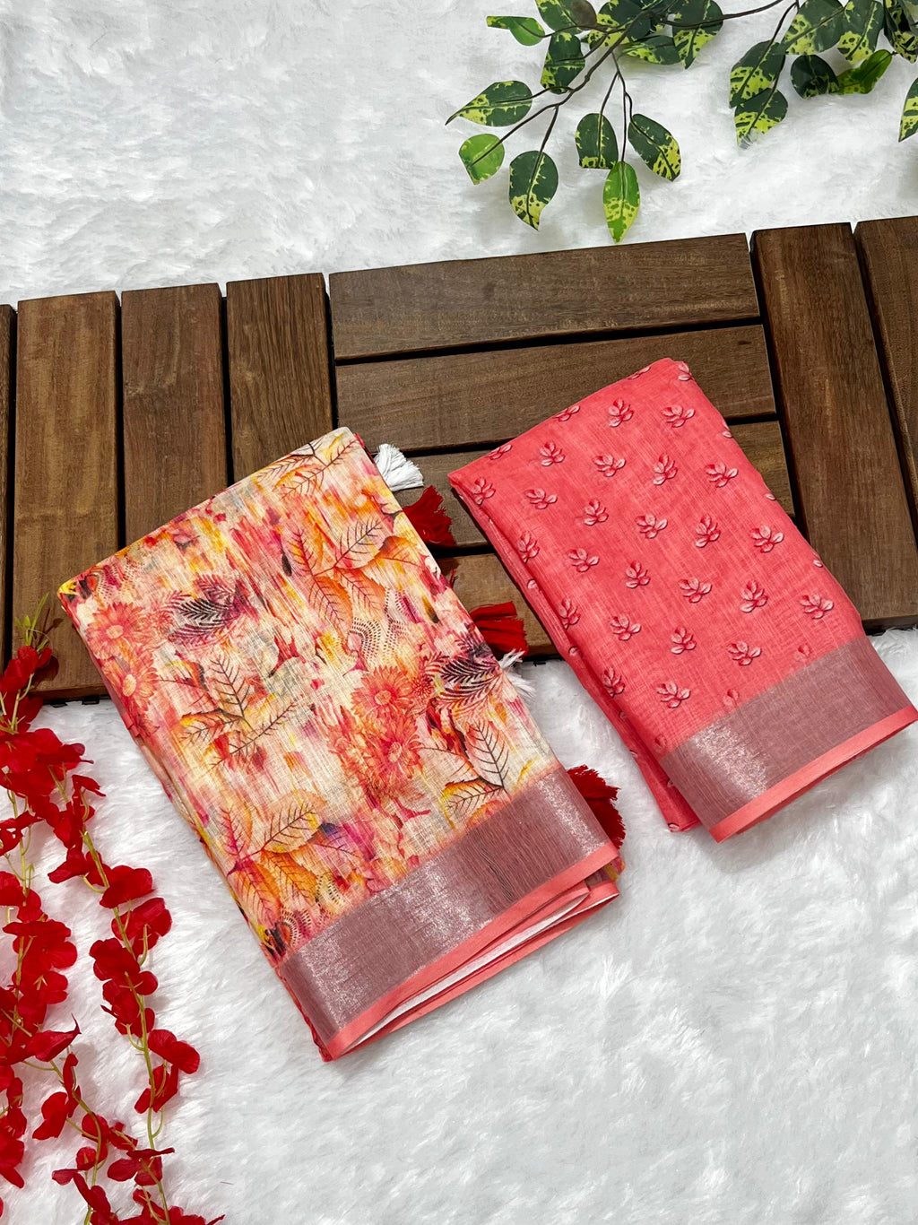 Multicolor Linen Cotton Saree with Floral Digital Prints
