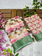 Linen Cotton Saree with Floral Digital Prints
