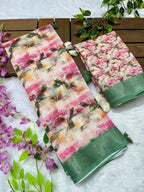 Linen Cotton Saree with Floral Digital Prints