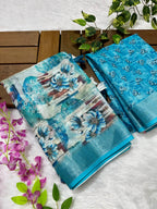 Linen Cotton Saree with Floral Digital Prints
