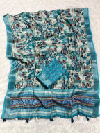 Linen Cotton Saree with Floral Digital Prints