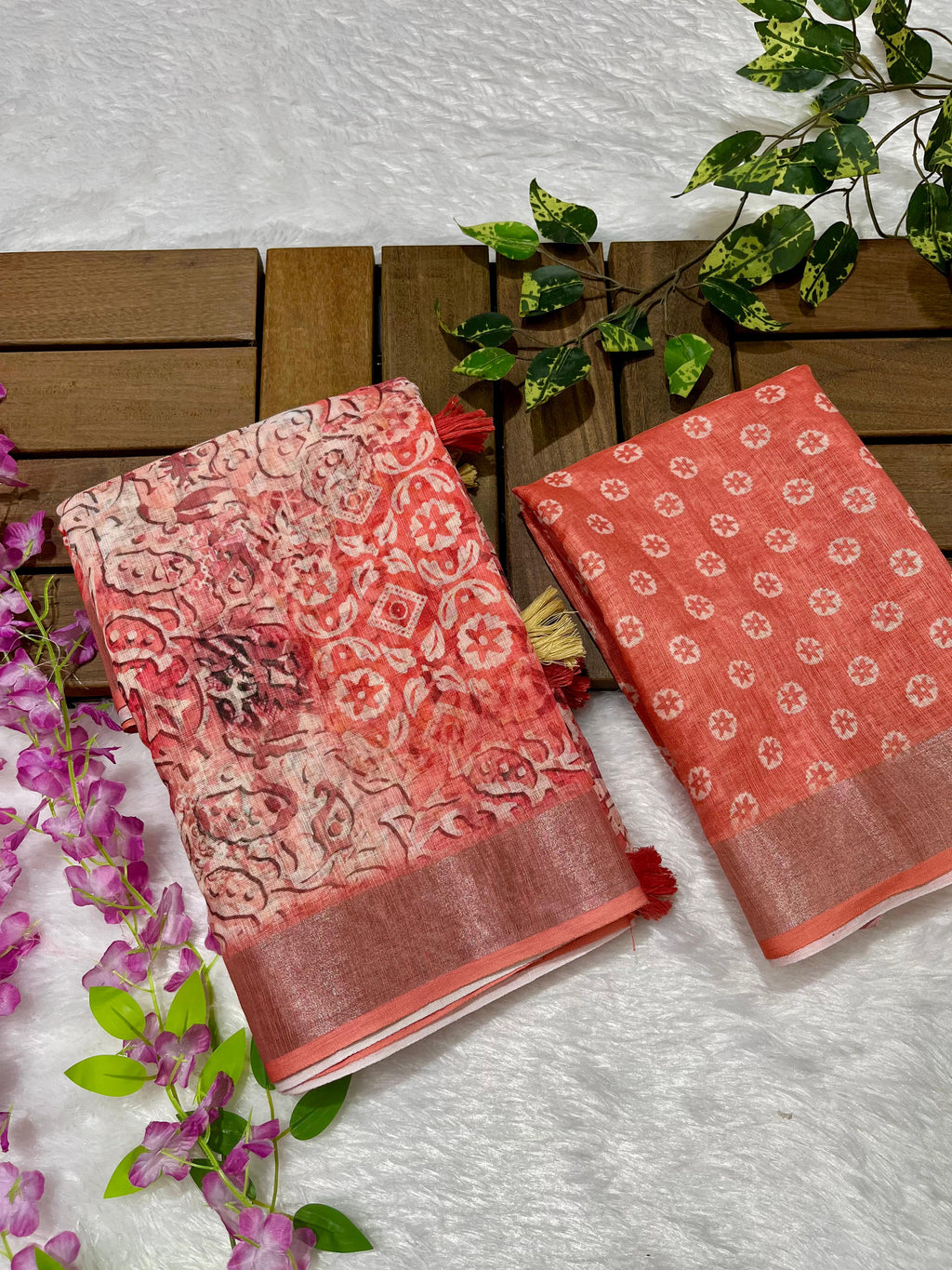 Linen Cotton Saree with Floral Digital Prints