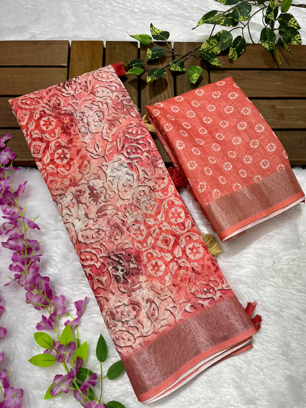 Linen Cotton Saree with Floral Digital Prints
