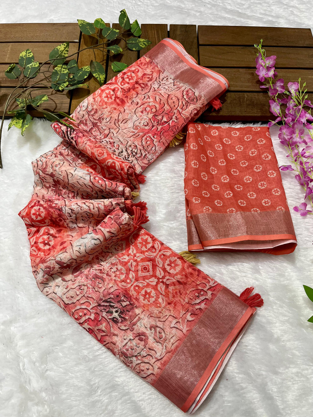 Linen Cotton Saree with Floral Digital Prints