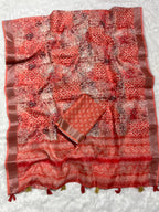 Linen Cotton Saree with Floral Digital Prints