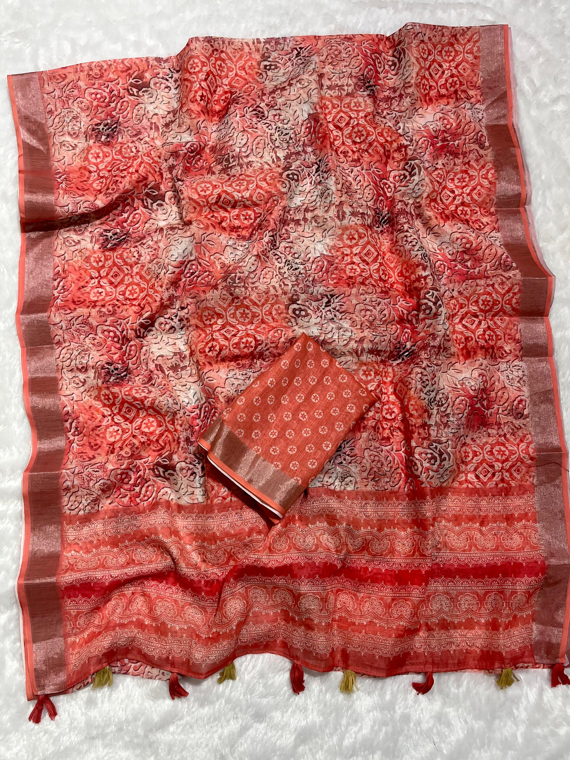 Linen Cotton Saree with Floral Digital Prints